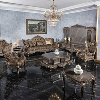 Ensemble de canapés de luxe en bronze royal, canapé classique turc en velours argenté avec table en marbre cannelé pour salon de villa