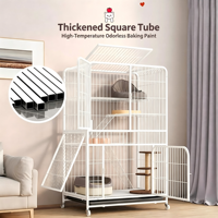 Cage pour chat avec roues, villa pour chat d'intérieur extra-large avec bac à litière, maison pour chat et enclos pour chat