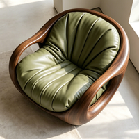 Canapé monoplace en cuir véritable de style vintage, canapé de loisirs en bois massif pour salons, balcons et clubs haut de gamme