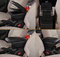 Konsol sandaran tangan mobil kecil Jepang, Charger USB geser lapisan ganda, desain kulit pu hitam, kotak konsol untuk Toyota Wigo/Axia/Agya 2023