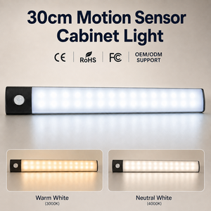 30CM Rechargeable Motion Sensor Cabinet <b>Light</b>, 3 Color Stepless <b>Dimmable</b> Type-C Magnetic <b>LED</b> <b>Light</b> for Kitchen Wardrobe Closet - Product Image 1