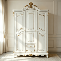 Armoire en bois européenne dorée et sculptée, meuble de rangement pour chambre à coucher, vente en gros d'usine, personnalisable