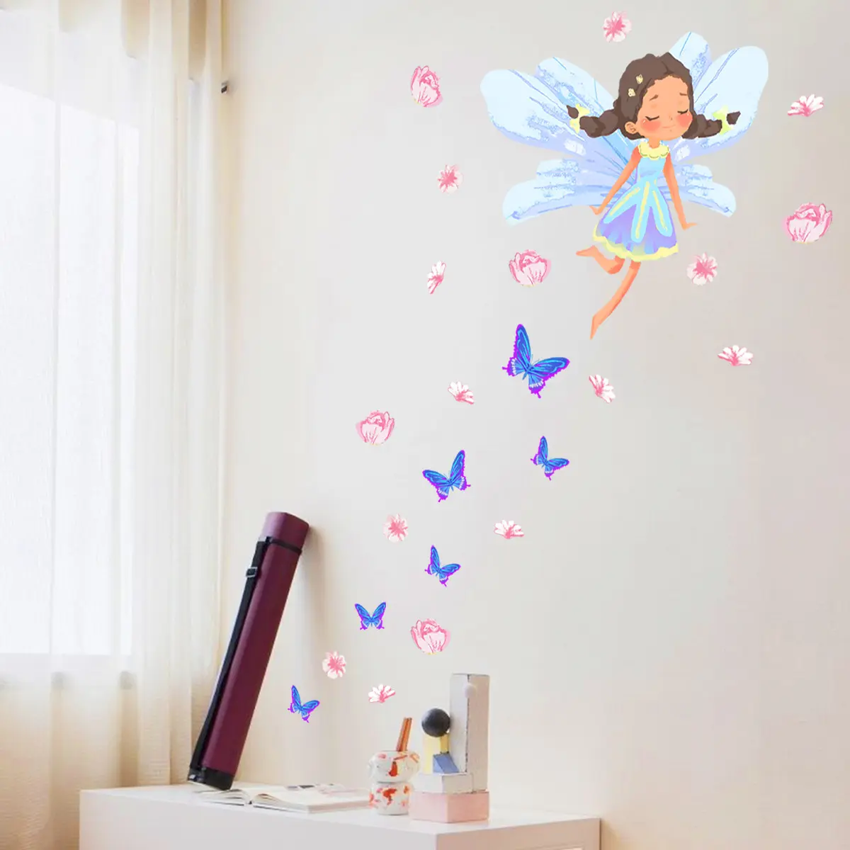 Beautiful Black Fairy Wall Sticker For Kids Room Wall Decals Waterproofs And Removable Wallpaper