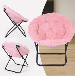 Chaise soucoupe pliante en fausse fourrure cadre en métal surdimensionné grand confortable fourrure rembourré doux confortable <span class=keywords><strong>rose</strong></span> lune chaise avec repose-pieds pouf - Product Image 3