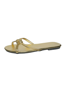Women Gold Flat Slide <b>Sandals</b> Knotted Strap Open Toe Summer Beach Slippers For Daily <b>Party</b> Wear - Product Image 6