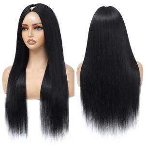 V Part Perruques Cheveux Humains Raides Minimal ou No Leave Out Upgrade U Part Perruque pour Femmes Noires V Shape Clip in Half Perruque - Product Image 2