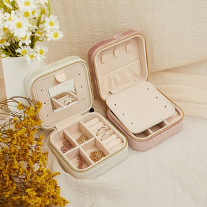 Custom Logo Luxury Zipper PU <b>Leather</b> Portable Necklace Earring Ring Storage Italian Velvet <b>Jewelry</b> <b>Travel</b> Box and <b>case</b> - Product Image 5