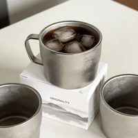 Tasse à café en titane pur 120 ml, texture cristal de glace, tasse rétro pour café et thé, anti-brûlure, avec poignée
