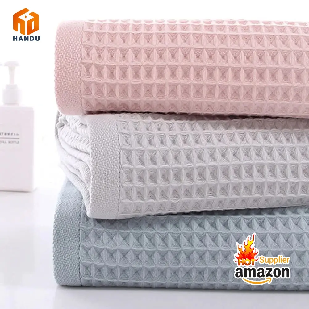 wholesale cheap white waffle towels organic super soft quick drying custom logo 100% cotton bathing towels
