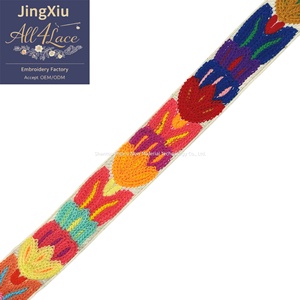 Cinta de encaje estilo bohemio de ganchillo hecho a mano al por mayor, con diseño de tulipán y hongo colorido, para correas de bolso y accesorios de prendas. - Product Image 5