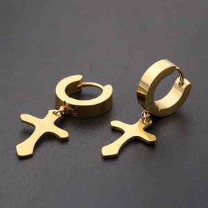 <span class=keywords><strong>Orecchini</strong></span> a Cerchio Punk di Alta Qualità 2025, Stile Coreano, in Acciaio Inossidabile Nero Argento, con Croce Pendente per <span class=keywords><strong>Uomo</strong></span> e Donna - Product Image 3