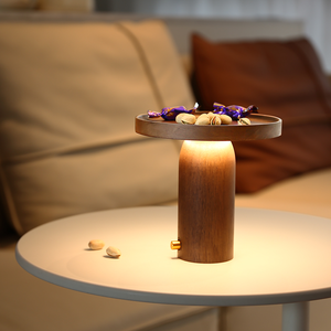 Lampe de table en bois rechargeable par USB, LED à intensité variable, lampe de bureau avec plateau de rangement, décoration moderne <span class=keywords><strong>pour</strong></span> la maison intelligente, lumières LED - Product Image 3