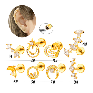 HENGSEN Vente en gros Bijoux de piercing en titane 23G plaqué or, clous d'oreille pour tragus, hélix et cartilage, bijoux de corps tendance pour femmes - Product Image 1