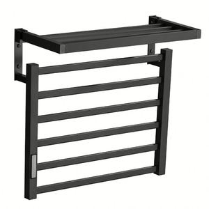 Traditional Small Hot Black Metal Horizontal Heated Electric Towel Heater Rail Bar Radiator Warmer Rack With Shelf - Product Image 5