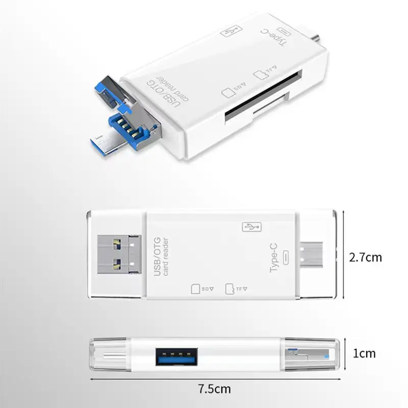 Pembaca kartu multifungsi tipe c, USB 3.0 2 dalam 1 untuk kamera komputer ponsel slot kartu memori SD / TF