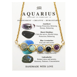 Collar con Cuentas de los 12 Signos del Zodiaco, Amuleto de Vaina de Guisante, 5 Piedras de Cristal Energético, Collar Inspirado en las Constelaciones con Tarjetas - Product Image 5