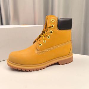 Botas de Tobillo con Cordones de Alta Calidad, Personalizadas, de Moda, para Hombre y Mujer, de Cuero Genuino, Impermeables, Estilo Clásico de Invierno, Color Amarillo - Product Image 3