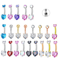 Shuangshuo Zircon Belly Ring Stainless Steel Piercing Jewelry Heart Pendant Belly Button Ring Women's Sex Body Jewelry