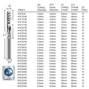 त्वरित वितरण एकल बांसुरी अंत मिल 3.175/4/5/6/8/10 मिमी cnc एल्यूमीनियम मिलिंग कटर सर्पिल राउटर बिट्स - Product Image 5