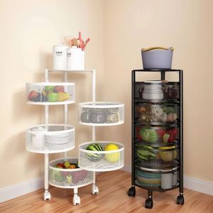 Rotating Movable Metal Organizer Kitchen Storage Rack for <b>Vegetable</b> and Snack Food Use <b>Standing</b> Type Storage Rack Factory OEM - Product Image 2