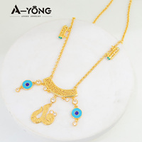 Collier Œil Turc en Cuivre Plaqué Or 18K Style Dubaï, Design Unique, Pendentif Classique avec Mots Arabes pour Femme