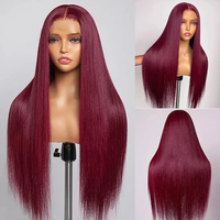 Perruque frontale en dentelle HD 99j 13x6 en gros, cheveux humains vierges brésiliens, dentelle suisse, couleur bordeaux, perruques pour femmes noires