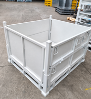 Boîte de rangement en acier solide pliable et empilable |   Conteneur métallique robuste avec entrée pour chariot élévateur pour entrepôt