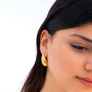 ต่างหูสแตนเลสทรงหยดน้ำ 18k ทองไทเทเนียมสตีล แฟชั่นมินิมอล ของขวัญเครื่องประดับสำหรับผู้หญิง - Product Image 4