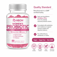 Gummies Probiotiques BioFlex pour Femmes OEM 50 Milliards de UFC 10 Souches avec Prébiotiques Canneberge pour la Santé Digestive et Urinaire
