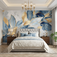 Papier peint mural auto-adhésif imperméable de luxe bleu or à motifs aquarelle pour la décoration murale de la maison, du salon et de la chambre