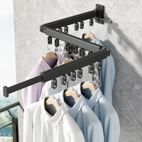 Porte-vêtements mural extensible 3 plis maison balcon acier inoxydable pliable blanchisserie rétractable étendoir à linge