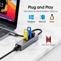 Hub USB C 4 en 1, Adaptador Multipuerto USB 3.0 de 5 Gbps con Puerto Ethernet Gigabit RJ45, Base de Conexión para Laptop y PC