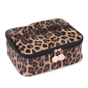 2020 Custom leopard print PU cosmetic bag Travel multifunctional waterproof wash Large capacity storage makeup bag