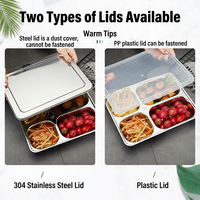 Boîte à lunch en acier inoxydable 304, plateau à repas rapide divisé avec couvercle, assiette multi-compartiments pour cantine, restaurant scolaire