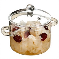 Casserole en verre borosilicate épais, résistante à la chaleur, grande capacité, double poignée, design moderne minimaliste, compatible gaz/électrique