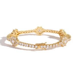 New Flower-shaped <b>Copper</b> Zircon Tennis <b>Bracelet</b>, Couples Stacking Women's Jewelry Hip-hop Tanjing Fashion Lijing Necklace - Product Image 4