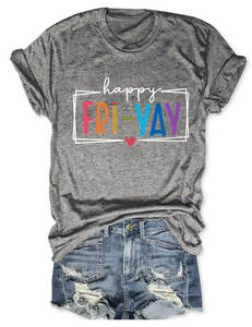 Magliette estive da donna Happy Fri Yay stampa magliette a maniche corte di alta qualità in tinta unita - Product Image 3