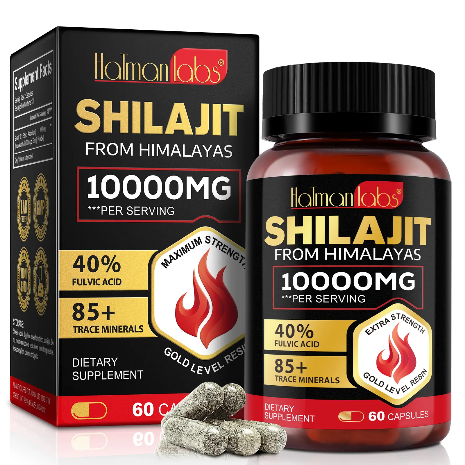 Nhãn hiệu riêng bán buôn Himalaya shilajit nhựa viên nang OEM ODM tinh khiết tự nhiên hữu cơ shilajit chiết xuất viên nang