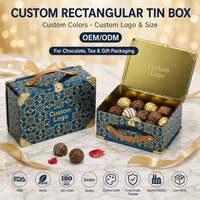 Boîte en étain rectangulaire personnalisée de style mallette pour chocolat, thé, cadeau avec poignée en filigrane doré, fermoir, logo personnalisé OEM