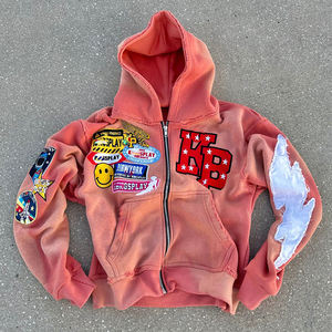 OEM Custom Heavy Weight 100% Cotton <b>Hoodie</b> Acid Wash <b>Vintage</b> Oversized Hooded <b>Zip</b> <b>up</b> High Quality Fleece Hoodies for Man - Product Image 3