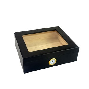 Caja de Almacenamiento de Cigarros de Madera, Rectangular, Retro, Negra, con Tapa Abatible y Higrómetro, Humidor de Escritorio - Product Image 1