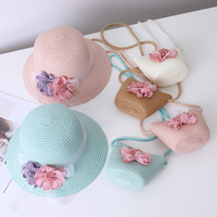 Topi dan tas anak bunga baru musim panas visor besar luar ruangan anak perempuan tas pantai dan topi