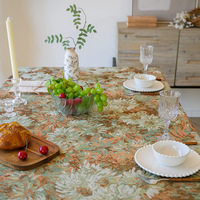 Nappe de table haut de gamme en coton et lin de style américain, motif floral inspiré de la peinture à l'huile, jacquard teint en fil, couleur café