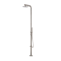 Douche extérieure thermostatique en acier inoxydable brossé LANO 210x50 avec double poignée pour jardin, piscine, plage