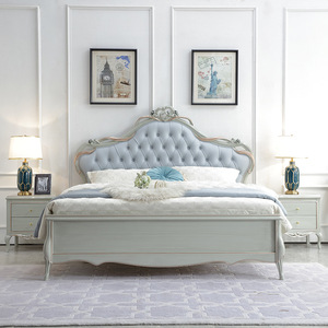 <span class=keywords><strong>Letto</strong></span> King Size in Stile <span class=keywords><strong>Francese</strong></span> con Testiera in Pelle Blu Trapuntata e Struttura in Legno Intagliato, Elegante Set di Mobili per Camera da <span class=keywords><strong>Letto</strong></span> - Product Image 2