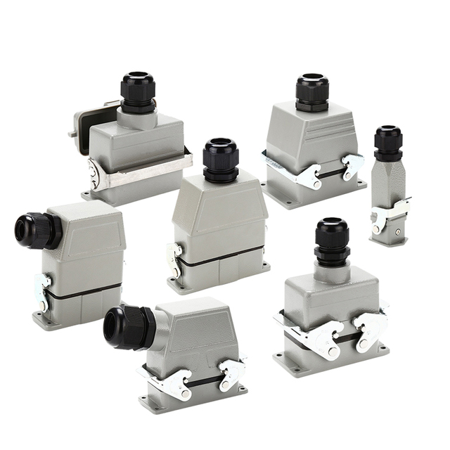 Industrial Rectangular Heavy Duty Connector Hdc-he-4/6/10/16/20/24/32/48 Core 16A Waterproof Aviation Plug Top and Side