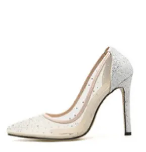 Sepatu Wanita Hak Tinggi Glitter untuk Wanita, Sepatu Tangan Wanita Transparan Zapatos De Tacon Berlian Imitasi Seksi