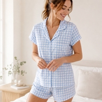 Conjunto de Pijama a Cuadros para Mujer, Ropa de Dormir Suave de Algodón, Ropa de Casa Cómoda para Otoño e Invierno, Pijamas Casuales para el Hogar, Conjuntos de Pijamas 100% Algodón de Fábrica