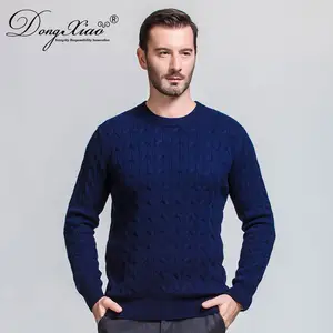 Fashionable Brand Manufacturer Cable Knitted 2ply Luxury Cashmere Sweater for Men