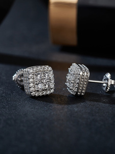 NO TARIFF Fine Jewelry Screw Back Earring 925 Sterling <strong>Silver</strong> Full Pave Round Moissanite <strong>Stud</strong> Earrings for Women Men - Product Image 2